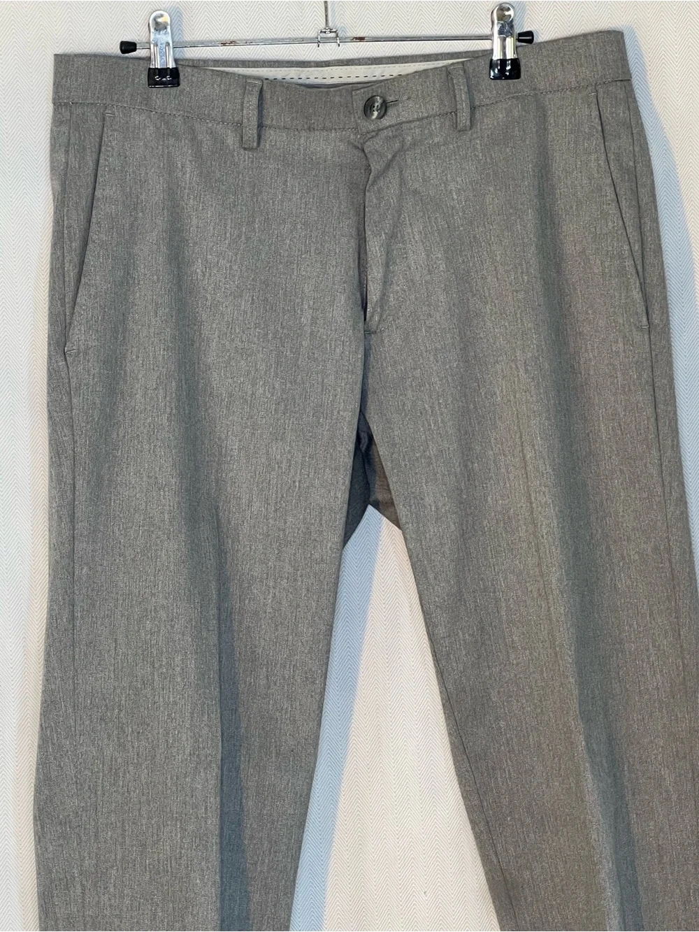 Haggar Grey Pants Iron Free Premium Straight Flat Front Business Casual 32X29 👍